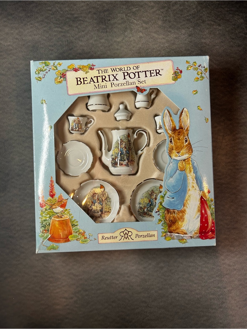 The World of Beatrix Potter Mini Porcelain Tea Set - Blue Box Vintage 1996